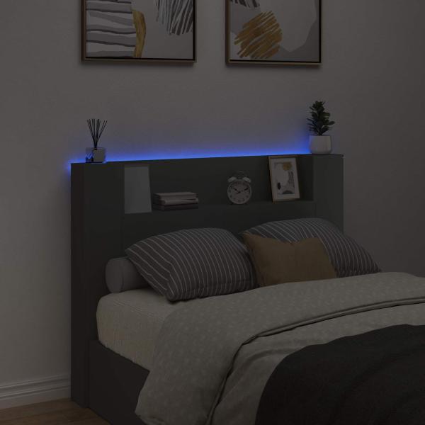 Stauraum Kopfteil mit LED Schwarz Holzwerkstoff