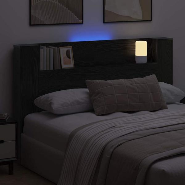 Stauraum Kopfteil mit LED Schwarze Eiche Holzwerkstoff