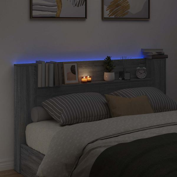 Stauraum Kopfteil mit LED Sonoma-Grau Holzwerkstoff