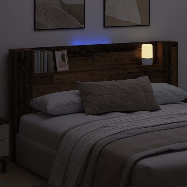 Stauraum Kopfteil mit LED Altholz Holzwerkstoff