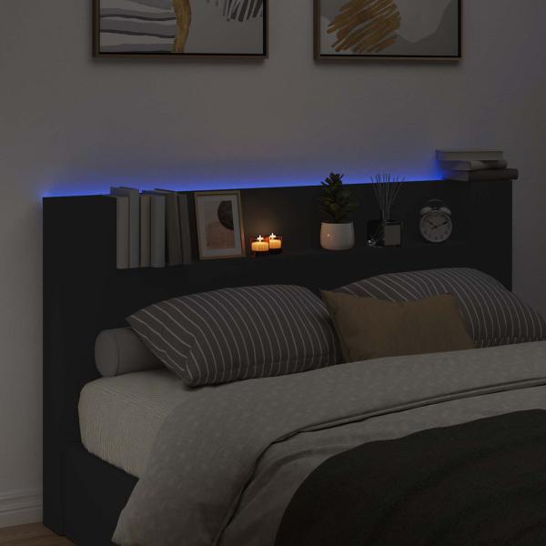 Stauraum Kopfteil mit LED Schwarz Holzwerkstoff
