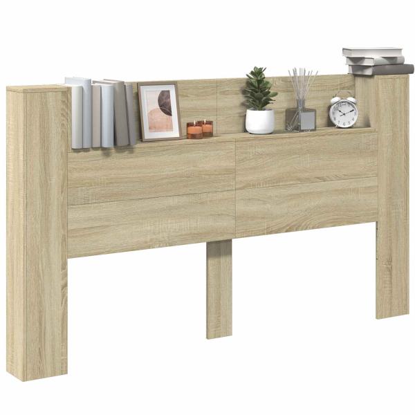 Stauraum Kopfteil mit LED Sonoma-Eiche Holzwerkstoff