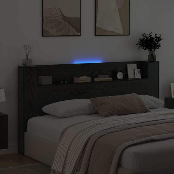 Stauraum Kopfteil mit LED Schwarze Eiche Holzwerkstoff
