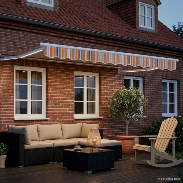 Manuelle Gelenkarmmarkise mit LEDs Blau, Orange, Weiß 3 x 2,5 m