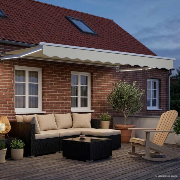 Manuelle Gelenkarmmarkise mit LEDs Creme und Weiß 3,5 x 2,5 m