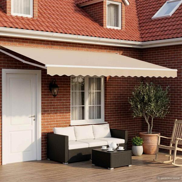 ARDEBO.de - Manuelle Gelenkarmmarkise mit LEDs Beige und Weiß 4 x 3 m