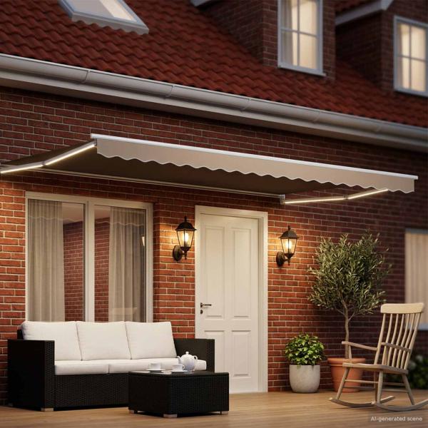 Manuelle Gelenkarmmarkise mit LEDs Beige und Weiß 4 x 3 m