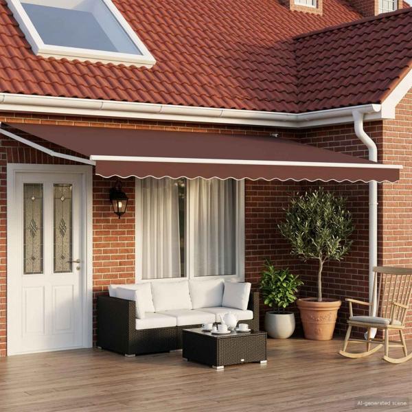 ARDEBO.de - Manuelle Gelenkarmmarkise mit LEDs Braun und Weiß 5 x 3 m
