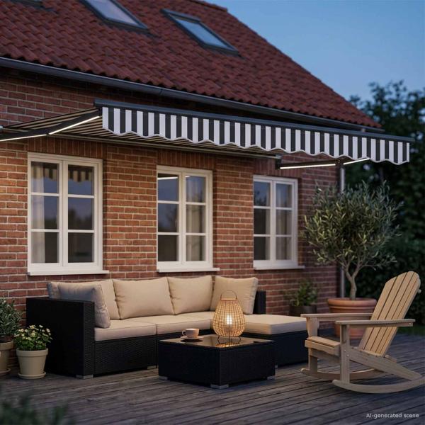 Manuelle Gelenkarmmarkise mit LEDs Anthrazit und Weiß 3,5 x 2 m