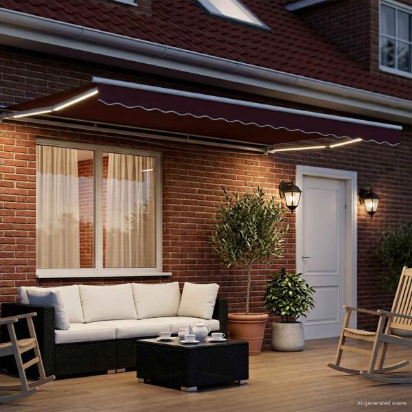 Elektrische ausziehbare Markise Burgunderrot und Weiß 5 x 3,5 m