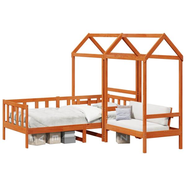 Tagesbett Set Wachsbraun 90 x 200 cm Massives Kiefernholz
