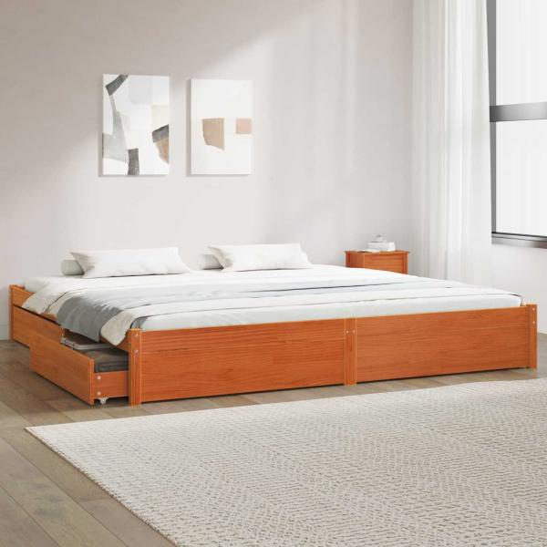 ARDEBO.de - Bettrahmen Mit Rad Wachsbraun 180 x 200 cm Massivholz Kiefer