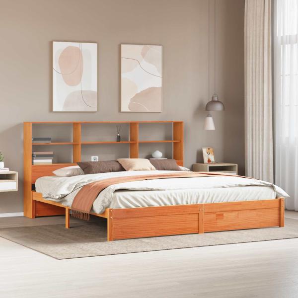 ARDEBO.de - Bettgestell mit Aufbewahrungskopfteil Wachsbraun 180 x 200 cm