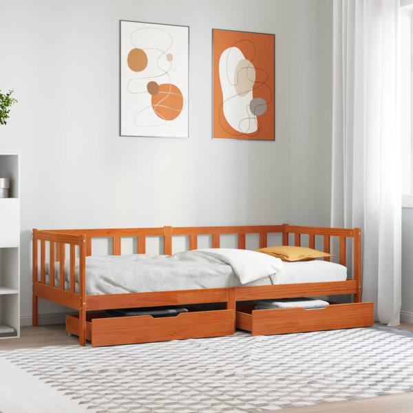 ARDEBO.de - Tagesbett mit Schubladen 3 stk. Wachsbraun Massivholz Kiefer