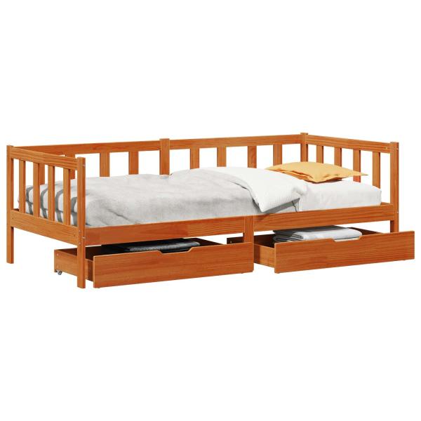 Tagesbett mit Schubladen 3 stk. Wachsbraun Massivholz Kiefer