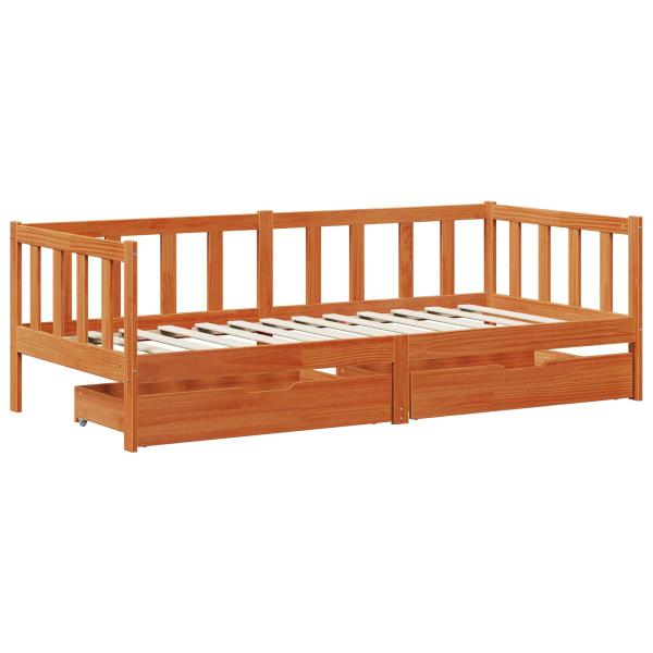 Tagesbett mit Schubladen 3 stk. Wachsbraun Massivholz Kiefer