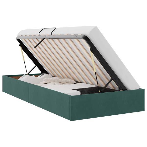 Ottoman Bettgestell mit Speicher Dunkelgrün 90 x 190 cm Samt
