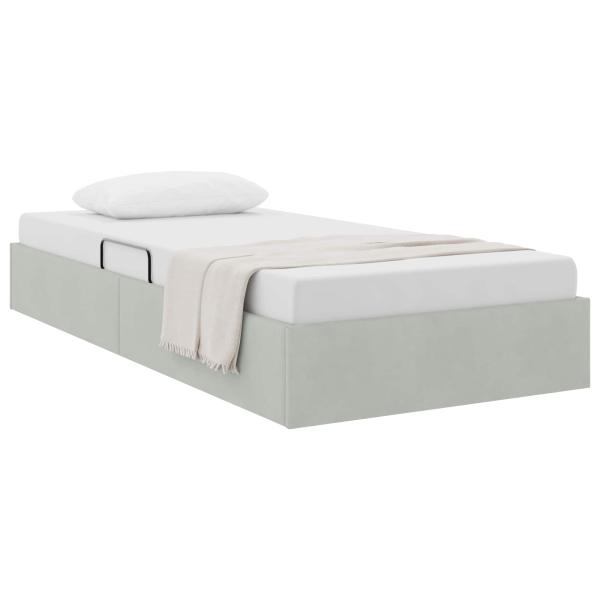 Ottoman Bettgestell mit Speicher Hellgrau 90 x 200 cm Samt
