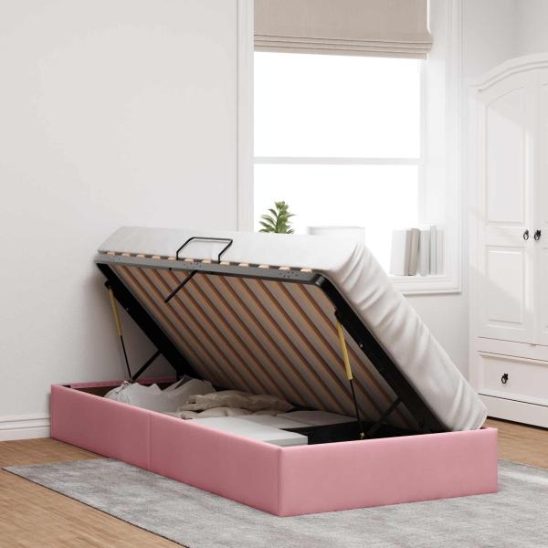 Ottoman Bettgestell mit Speicher Rosa 90 x 200 cm Samt