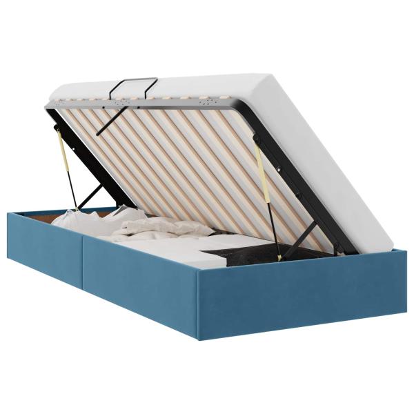 Ottoman Bettgestell mit Speicher Dunkelblau 100 x 200 cm Samt
