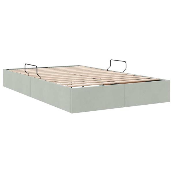 Ottoman Bettgestell mit Speicher Hellgrau 120 x 200 cm Samt