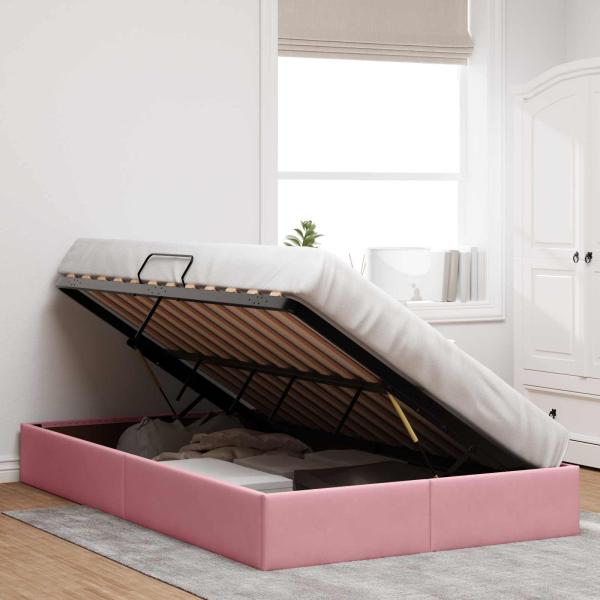 Ottoman Bettgestell mit Speicher Rosa 120 x 200 cm Samt