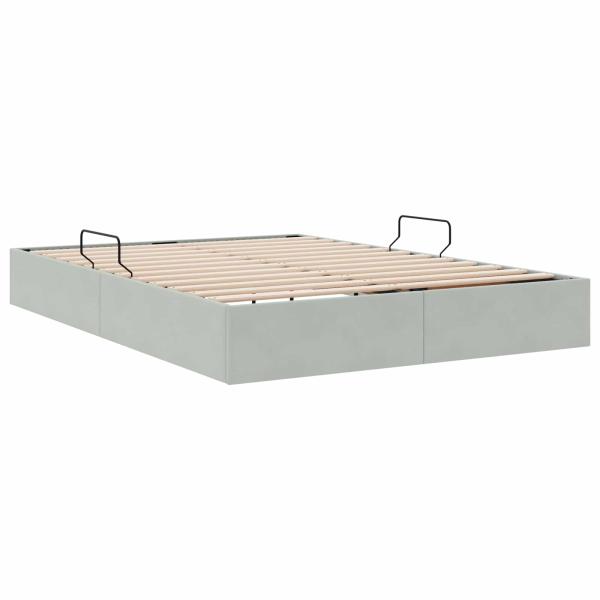 Ottoman Bettgestell mit Speicher Hellgrau 140 x 200 cm Samt