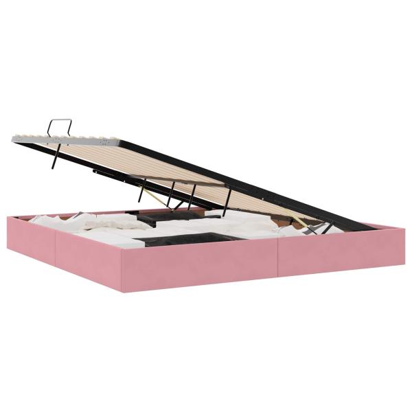 Ottoman Bettgestell mit Speicher Rosa 200 x 200 cm Samt