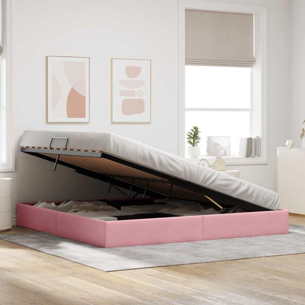 Ottoman Bettgestell mit Speicher Rosa 200 x 200 cm Samt