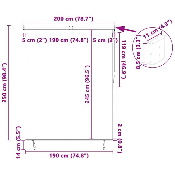 Rollo Anthrazit 200 x 250 cm Stoff und Aluminium