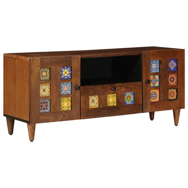 TV-Schränk mit Tür Walnuss 105 x 33 x 46 cm Massivholz Mango