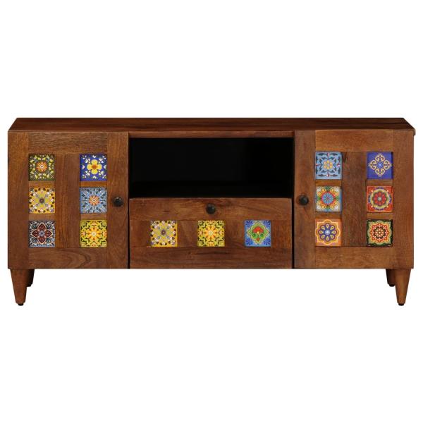 TV-Schränk mit Tür Walnuss 105 x 33 x 46 cm Massivholz Mango