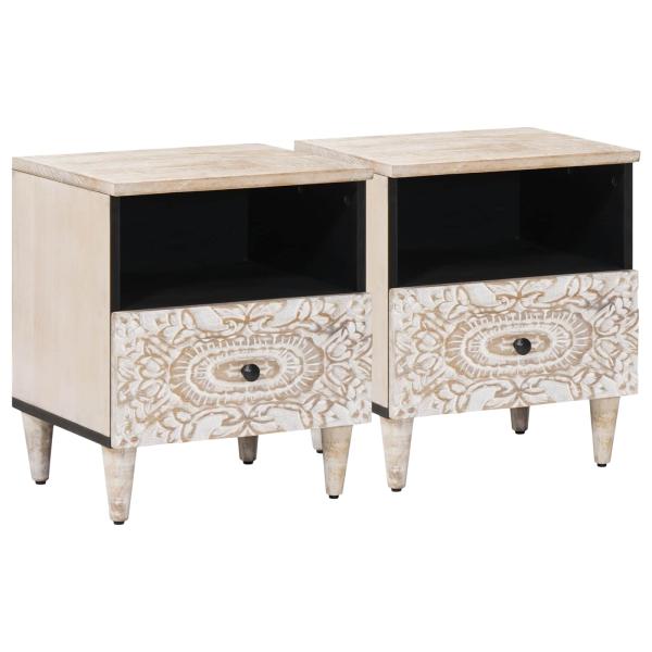 ARDEBO.de - Bettkasten 2 stk. Weiß 40 x 33 x 46 cm Massivholz Mango