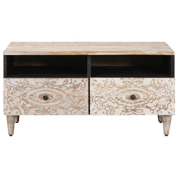 Couchtisch Weiß 80 x 54 x 40 cm Massivholz Mango