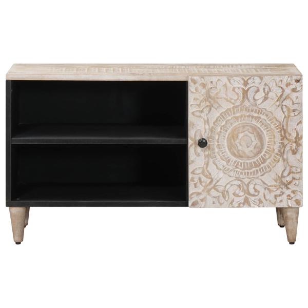 TV-Schränk mit Regal Weiß 80 x 31,5 x 46 cm Massivholz Mango