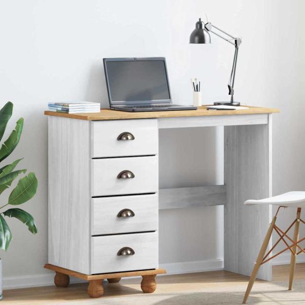ARDEBO.de - Schreibtisch ASKIM Weiß 95 x 40 x 75 cm Massives Kiefernholz