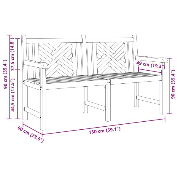Gartenbank 150 x 60 x 90 cm Massivholz Teak