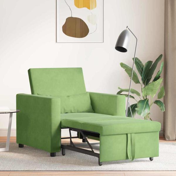 Ausziehbare Schlafcouch Einzel mit R?dern Hellgr?n Samt