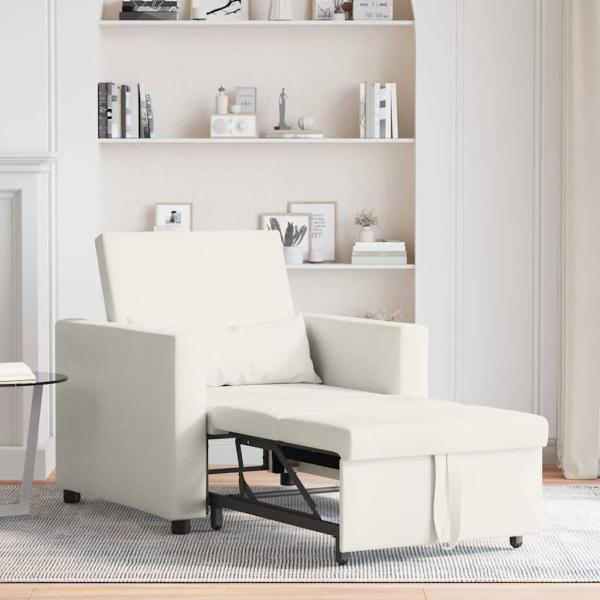 Ausziehbare Schlafcouch Einzel mit R?dern Creme Samt
