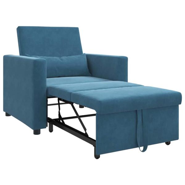 Ausziehbare Schlafcouch Einzel mit Rädern Blau Samt