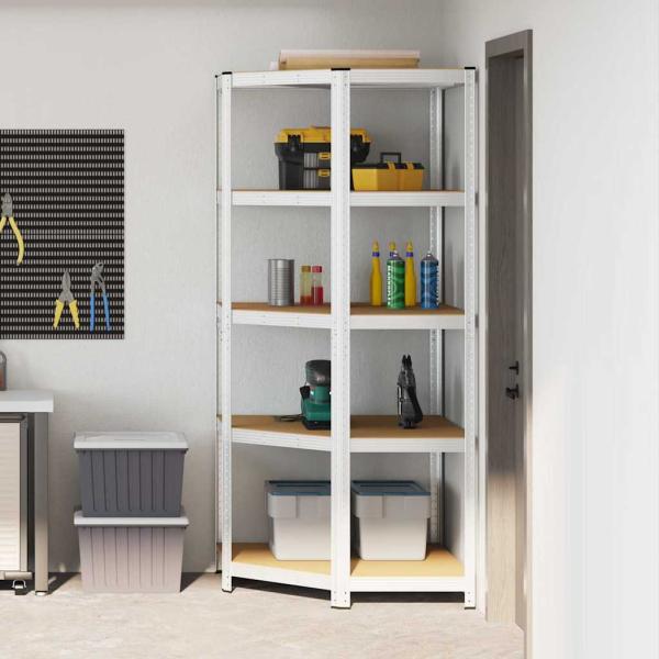 ARDEBO.de - Eckregal mit Regal Silber 90 x 90 x 198 cm Holzwerkstoff