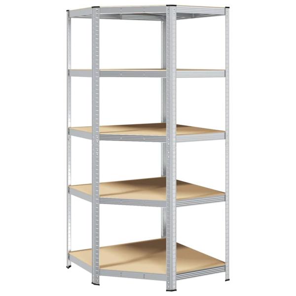 Eckregal mit Regal Silber 90 x 90 x 198 cm Holzwerkstoff