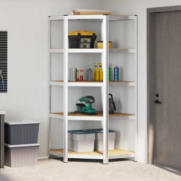 Eckregal mit Regal Silber 90 x 90 x 198 cm Holzwerkstoff