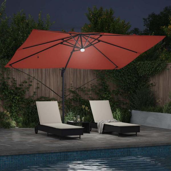 Sonnenschirm mit LED-Lichtleisten Terrakotta 351 x 250 x 253 cm