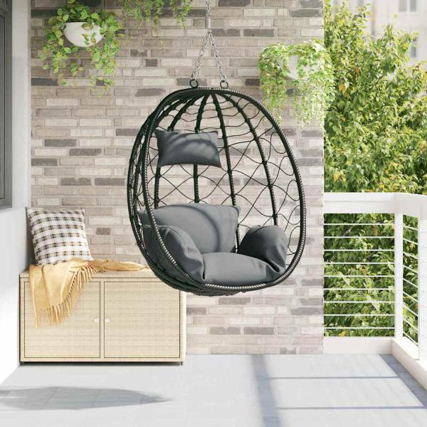 ARDEBO.de - Hängendes Ei-Stuhl Poly-Rattan 91,5 x 54,5 x 107 cm Anthrazit
