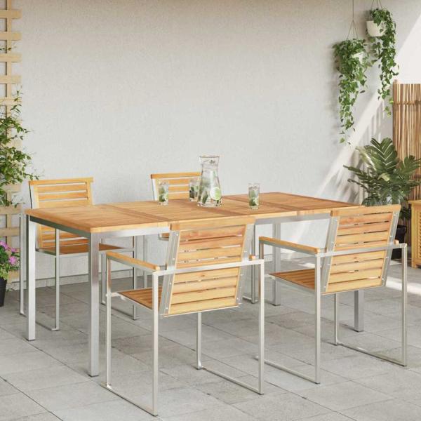 Esstisch 180x90x75 cm Massives Teakholz und Edelstahl