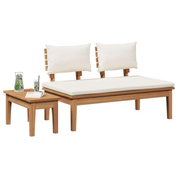 Gartenbank und Tischset 2 stk. Creme und Braun Massivholz Teak