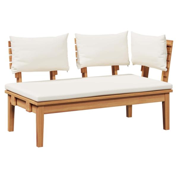 Gartenbank und Tischset 2 Stk. Creme und Braun Massivholz Teak