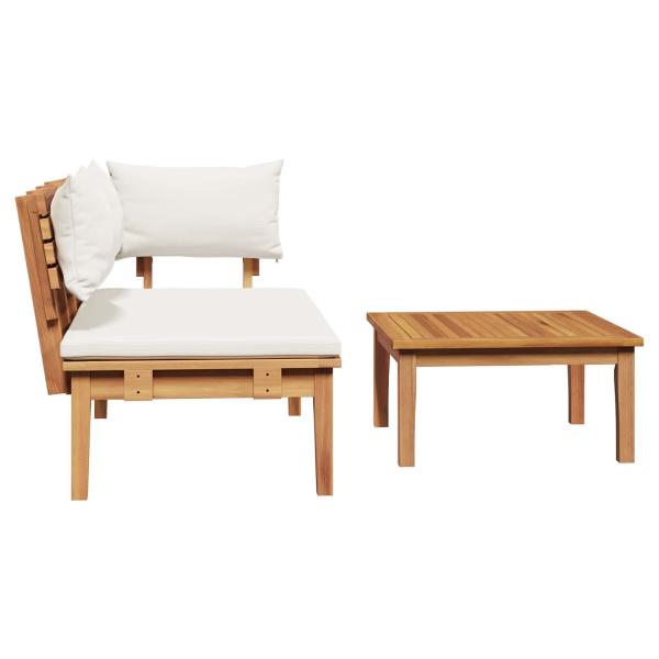 Gartenbank und Tischset 2 Stk. Creme und Braun Massivholz Teak