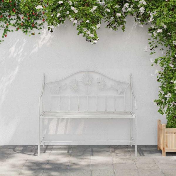 Gartenbank Antik Weiß 104 x 52,5 x 89 cm Stahl